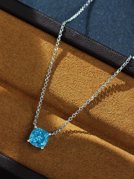 Sea blue [P 0444] 925 Sterling Silver High Carbon Diamond Geometric Minimalist Necklace